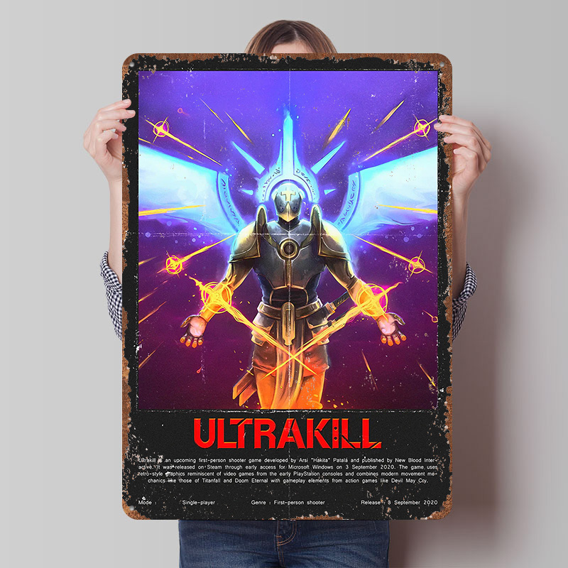Retro Gaming Bar - Ultrakill Game ملصق معدني مخصص، لوحات