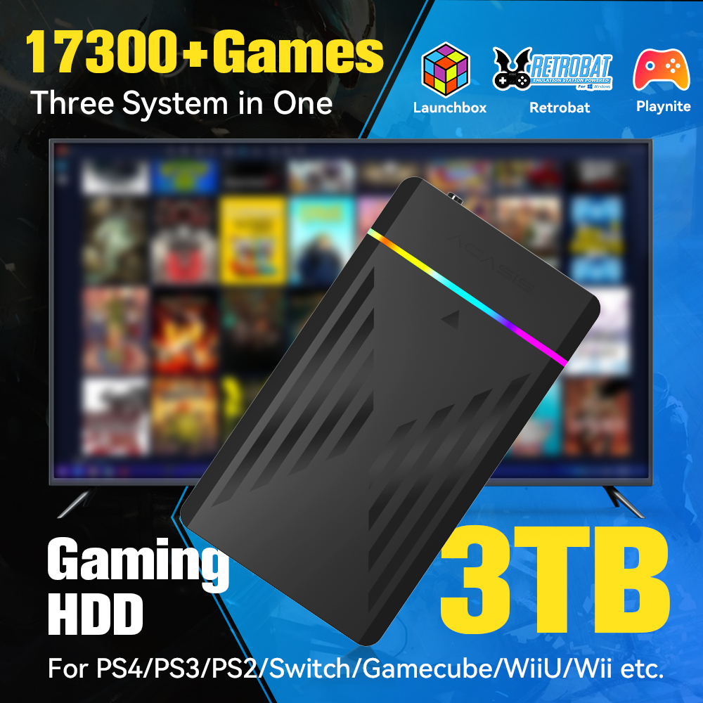 Retro Gaming Kiosk - 3 تيرابايت محمول للألعاب HDD LaunchBox/Retrobat/Playnite